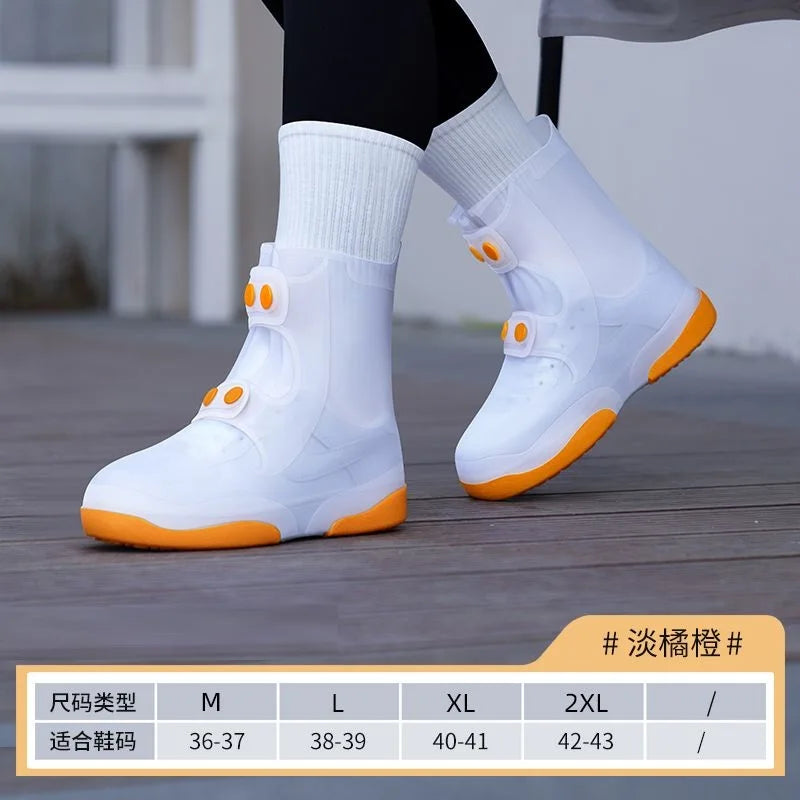 Designer Two Tone Shoe Covers Waterproof Overshoes Washable Anti Skid Shoe Covers With Button White Durable Shoe Covers Galoshes