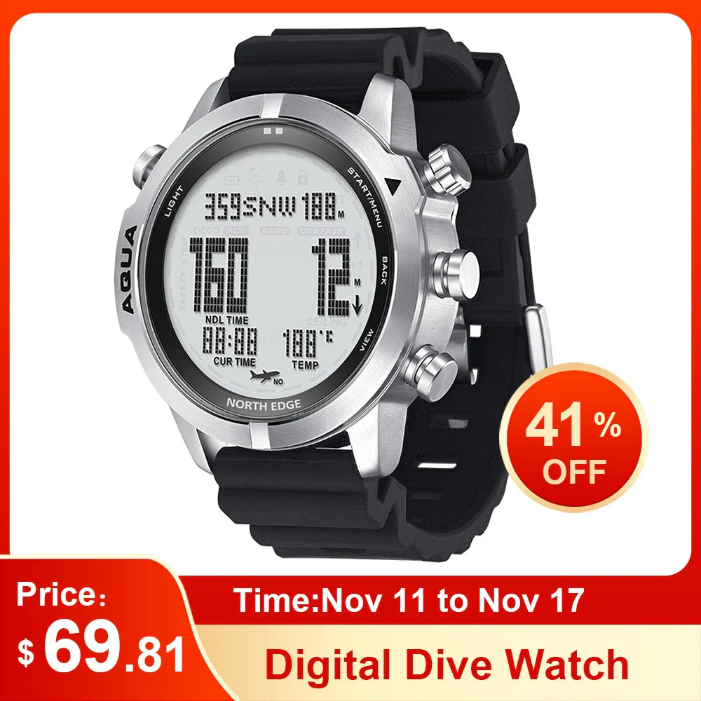 Digital Dive Watch for Men Dive Computer Watch Scuba Diving Watches Men's Wrist Watches with Compass Altimeter Barometer