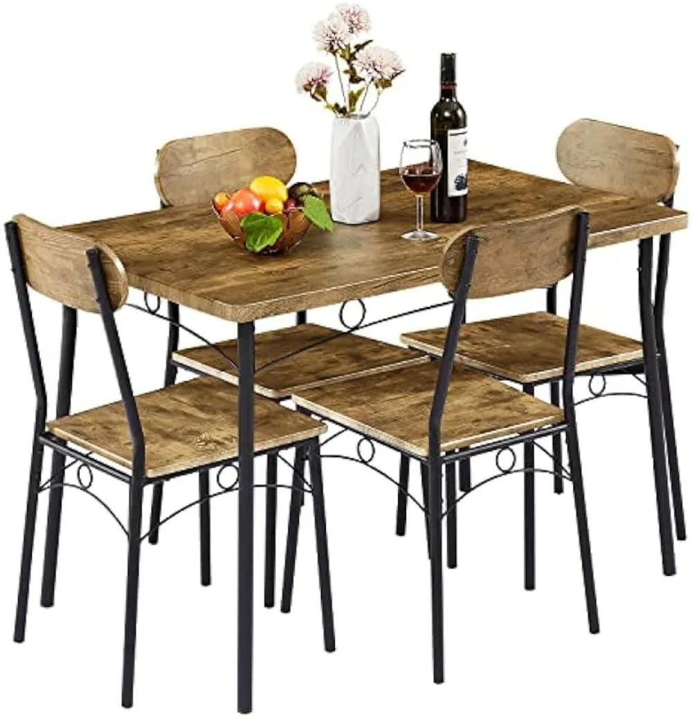 Dining Table Set 5 Piece Dinette with Chairs for Kitchen, Breakfast Nook and Small Space, Brown, Table & Chair for 4