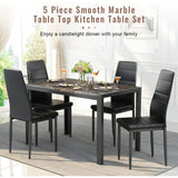 Dining Table Set 5 Piece, Marble Top and High Chairs for Breakfast Nook Small Spaces(Brown), Modern Kitchen Table