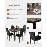 Dining Table Set 5 Piece, Marble Top and High Chairs for Breakfast Nook Small Spaces(Brown), Modern Kitchen Table