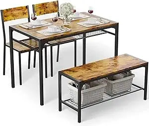 Dining Table Set, Traditional 2/4/5-Piece Wood & Metal Dining , Suitable for Kitchen, Dining Room, Indoor Patio Furniture