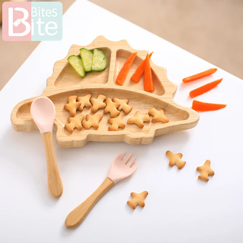 Dinosaur Baby Feeding Set Dinnerware Plates Newborn Bamboo Dishes Items Bebe Tableware for Stuff Accessory Kids Food Storage New