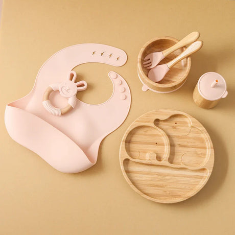 Dinosaur Baby Feeding Set Dinnerware Plates Newborn Bamboo Dishes Items Bebe Tableware for Stuff Accessory Kids Food Storage New