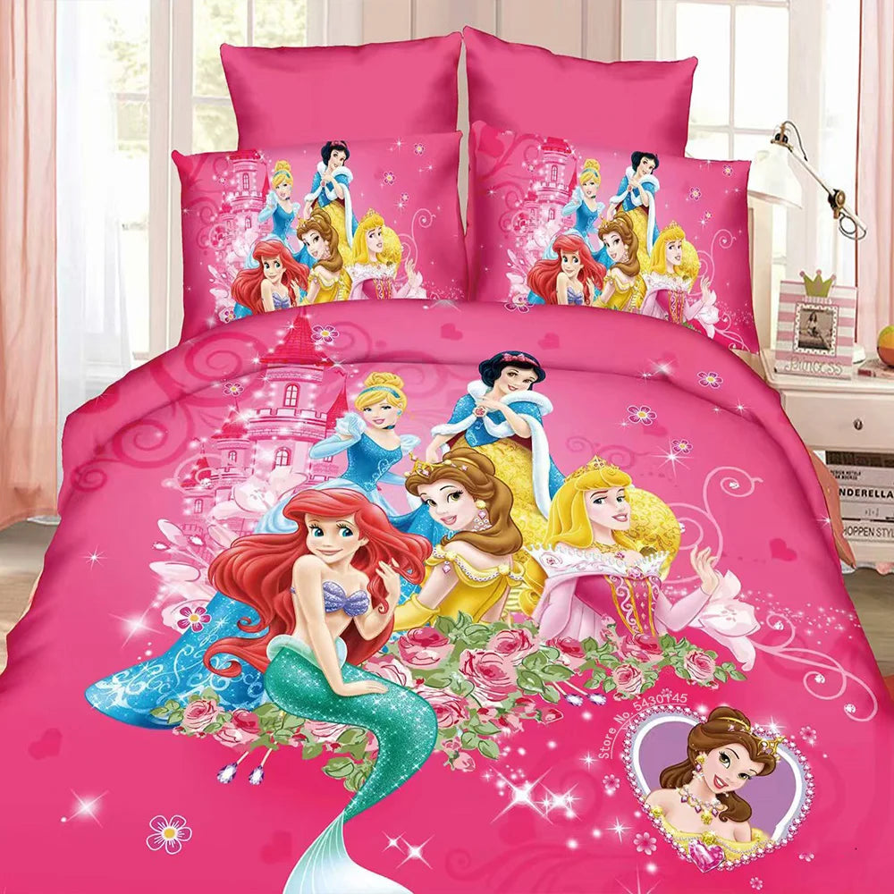 Disney Bedding Set Purple Frozen Elsa Anna Princess Rapunzel Bella Duvet Cover Sets for Baby Children Girls Bed Birthday Gifts