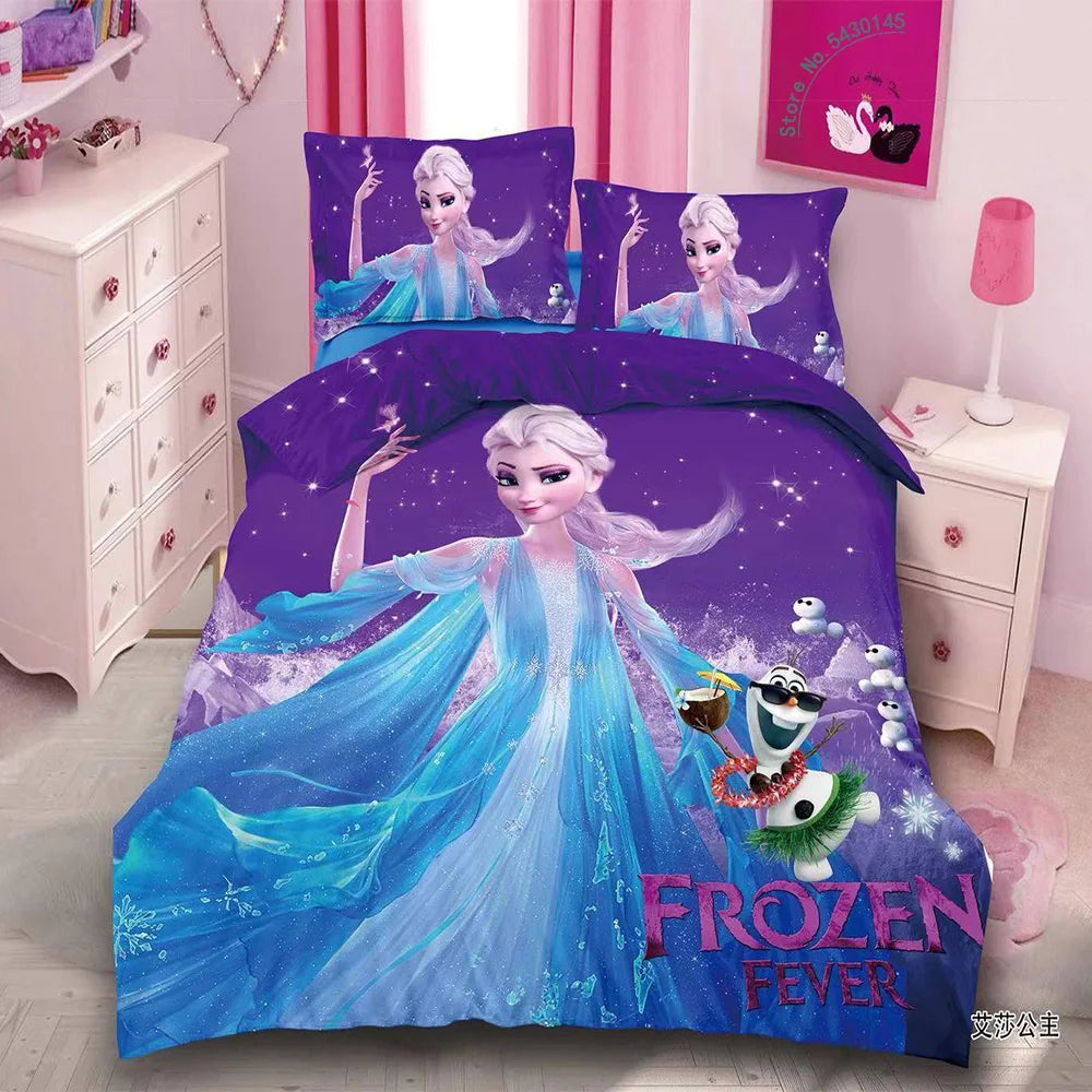 Disney Bedding Set Purple Frozen Elsa Anna Princess Rapunzel Bella Duvet Cover Sets for Baby Children Girls Bed Birthday Gifts