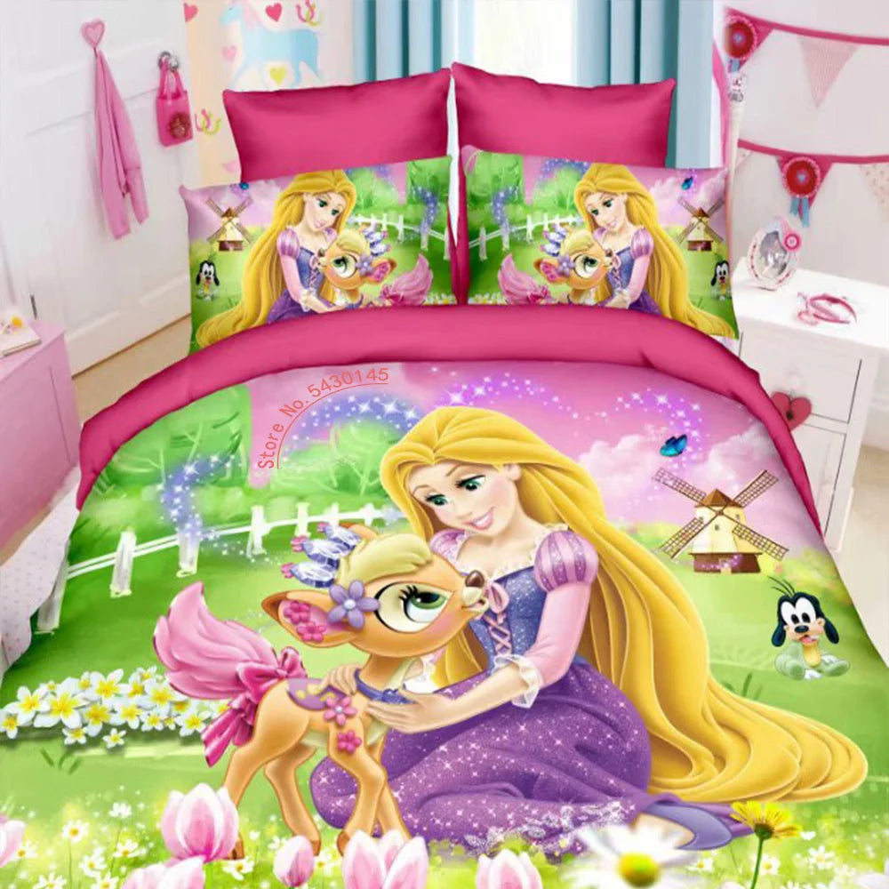 Disney Bedding Set Purple Frozen Elsa Anna Princess Rapunzel Bella Duvet Cover Sets for Baby Children Girls Bed Birthday Gifts