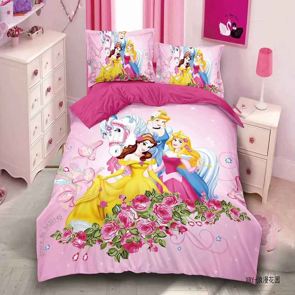 Disney Bedding Set Purple Frozen Elsa Anna Princess Rapunzel Bella Duvet Cover Sets for Baby Children Girls Bed Birthday Gifts