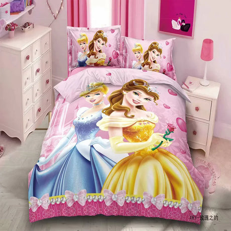 Disney Bedding Set Purple Frozen Elsa Anna Princess Rapunzel Bella Duvet Cover Sets for Baby Children Girls Bed Birthday Gifts