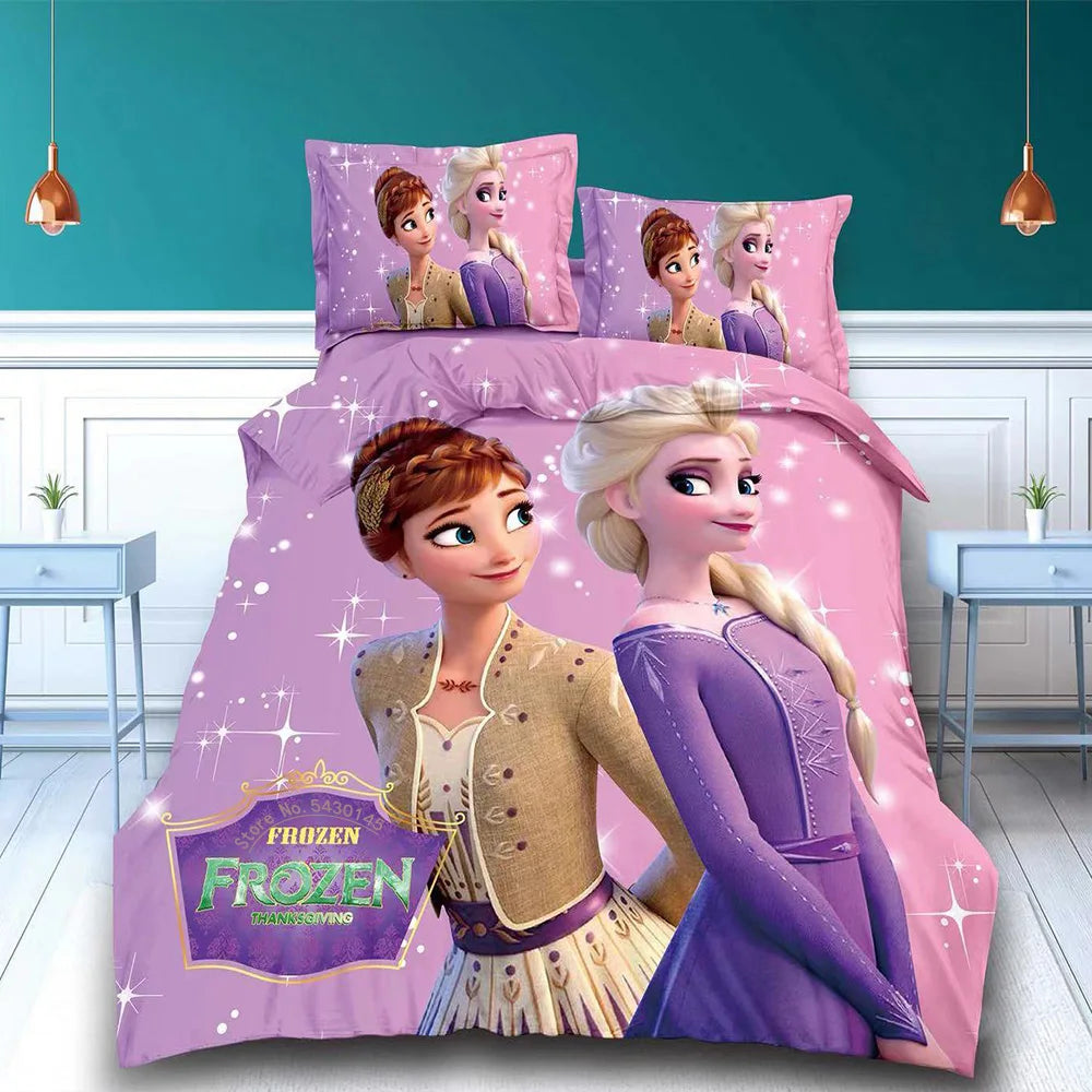 Disney Bedding Set Purple Frozen Elsa Anna Princess Rapunzel Bella Duvet Cover Sets for Baby Children Girls Bed Birthday Gifts