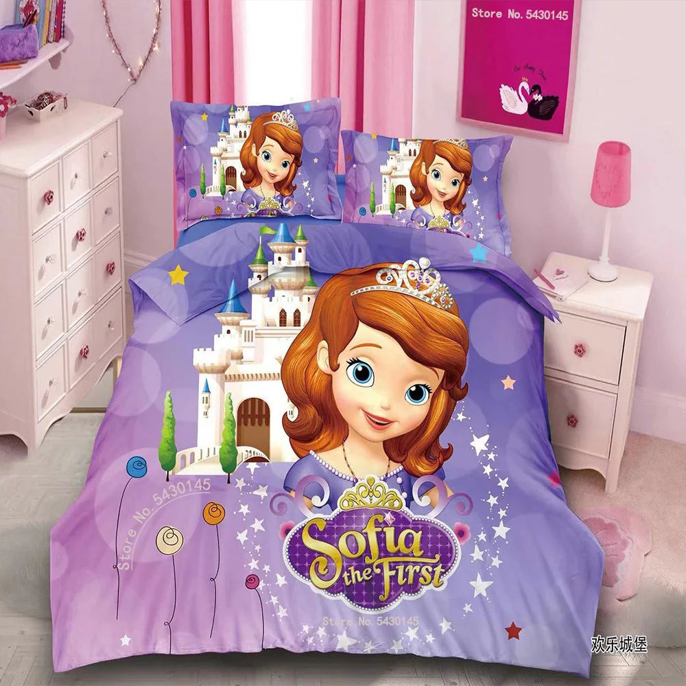 Disney Bedding Set Purple Frozen Elsa Anna Princess Rapunzel Bella Duvet Cover Sets for Baby Children Girls Bed Birthday Gifts