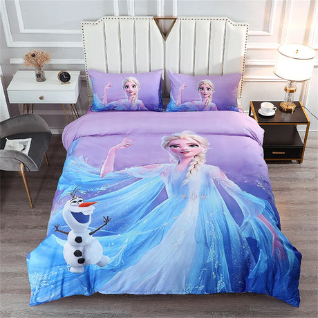 Disney Bedding Set Purple Frozen Elsa Princess Duvet Cover Sets for Baby Children Girls Bed Birthday Gifts Single Twin Full Size