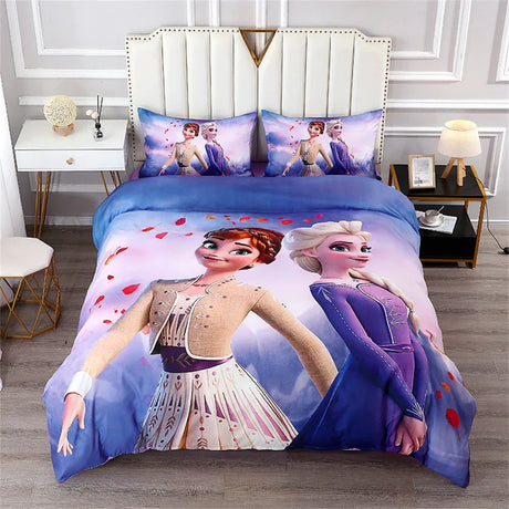 Disney Bedding Set Purple Frozen Elsa Princess Duvet Cover Sets for Baby Children Girls Bed Birthday Gifts