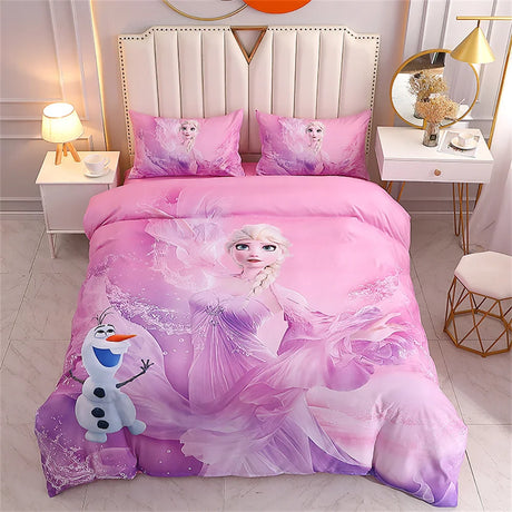 Disney Bedding Set Purple Frozen Elsa Princess Duvet Cover Sets for Baby Children Girls Bed Birthday Gifts Single Twin Full Size