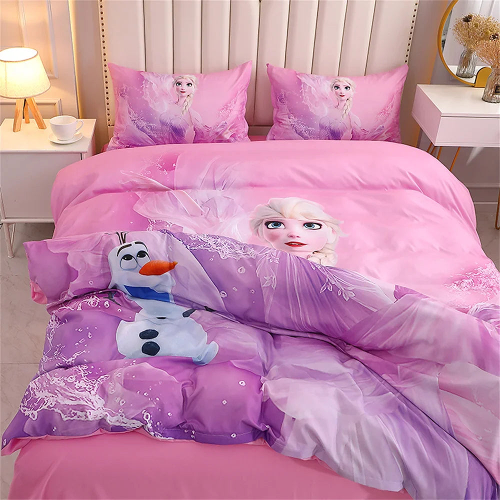 Disney Bedding Set Purple Frozen Elsa Princess Duvet Cover Sets for Baby Children Girls Bed Birthday Gifts