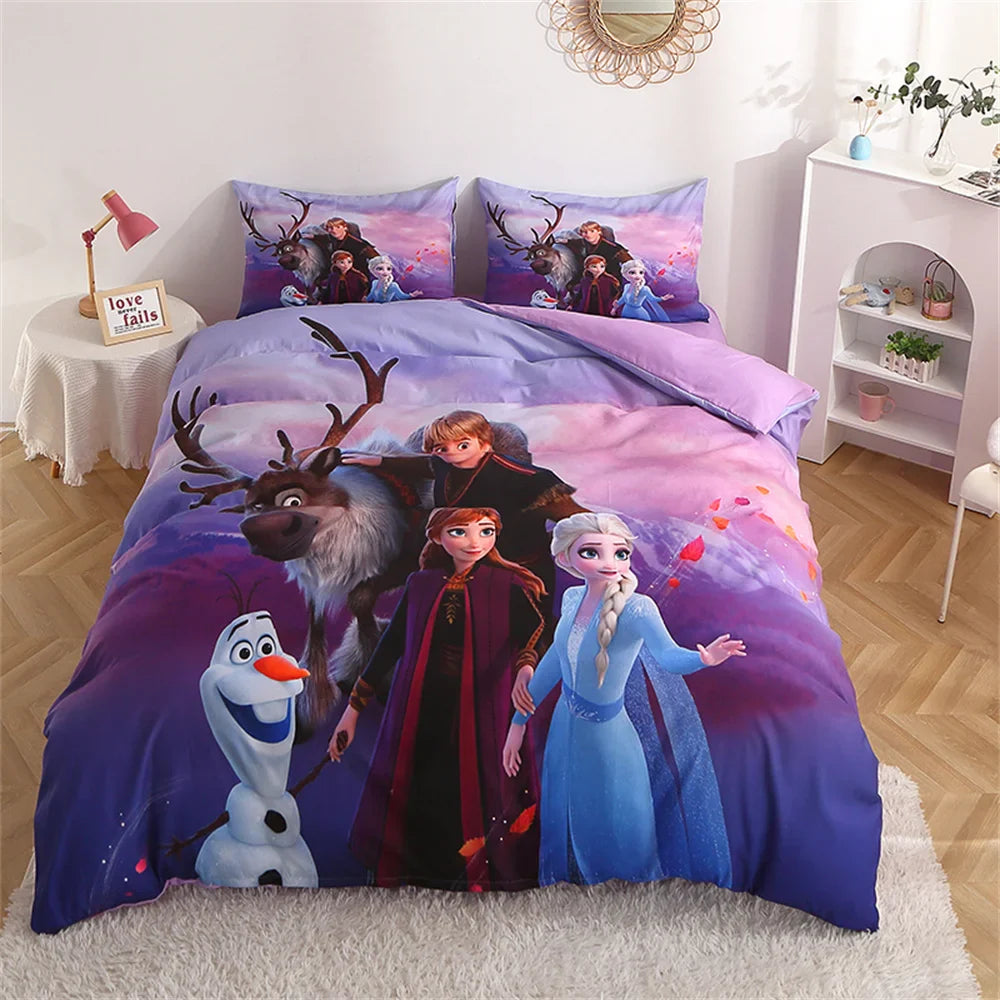 Disney Bedding Set Purple Frozen Elsa Princess Duvet Cover Sets for Baby Children Girls Bed Birthday Gifts