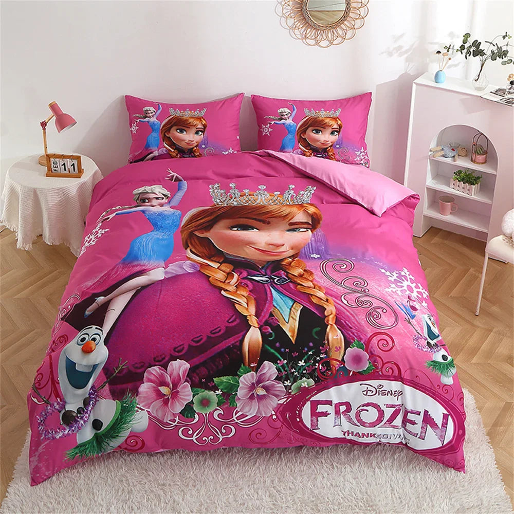 Disney Bedding Set Purple Frozen Elsa Princess Duvet Cover Sets for Baby Children Girls Bed Birthday Gifts