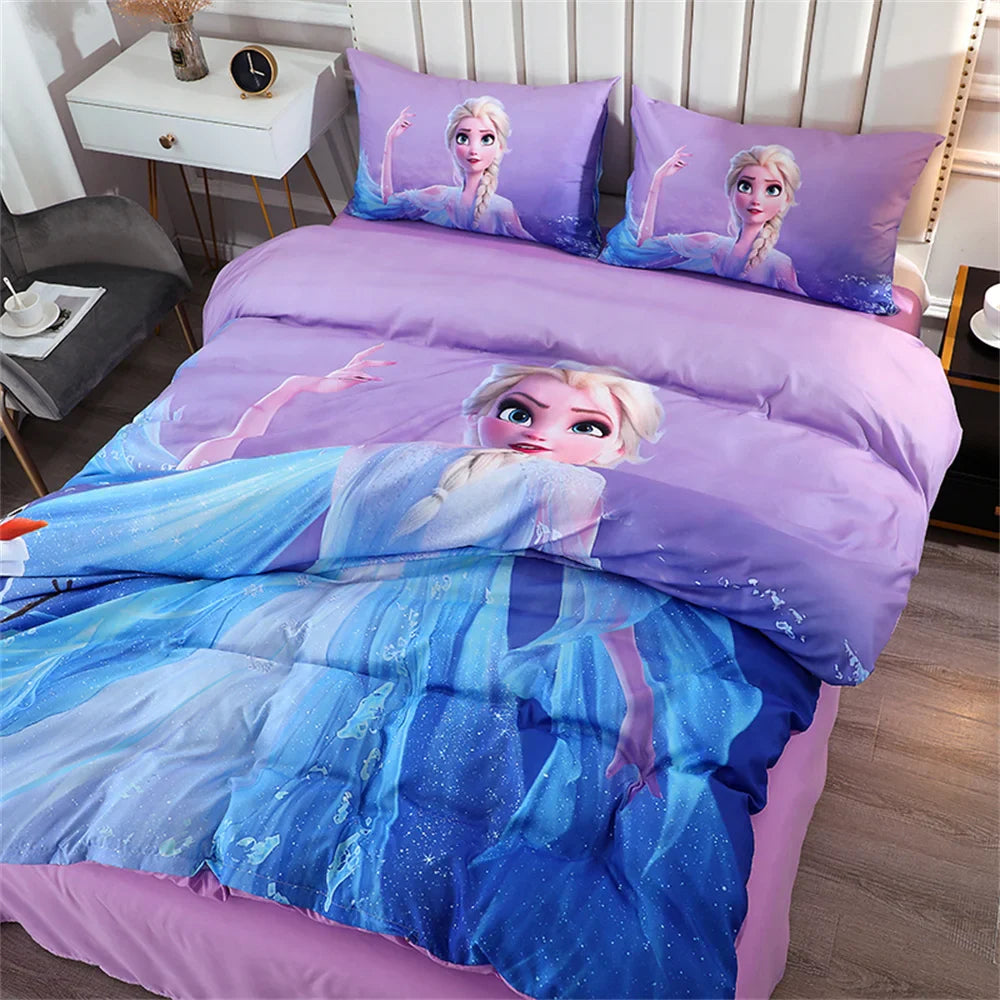 Disney Bedding Set Purple Frozen Elsa Princess Duvet Cover Sets for Baby Children Girls Bed Birthday Gifts Single Twin Full Size