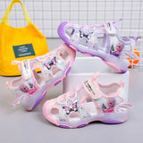 Disney Girls' Sandals Lights Summer Style Children's Anti-skid Soft Soles Elsa Princess Carton Shoes Pink Purple Size 23-36