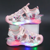 Disney Girls' Sandals Lights Summer Style Children's Anti-skid Soft Soles Elsa Princess Carton Shoes Pink Purple Size 23-36