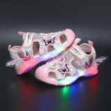 Disney Girls' Sandals Lights Summer Style Children's Anti-skid Soft Soles Elsa Princess Carton Shoes Pink Purple Size 23-36