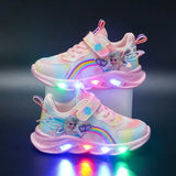 Disney Girls' Shoes LED Lights Spring Mesh Breathable Girls' Sports  Princess Elsa Pink Purple Shoes Sneakers Size 22-37