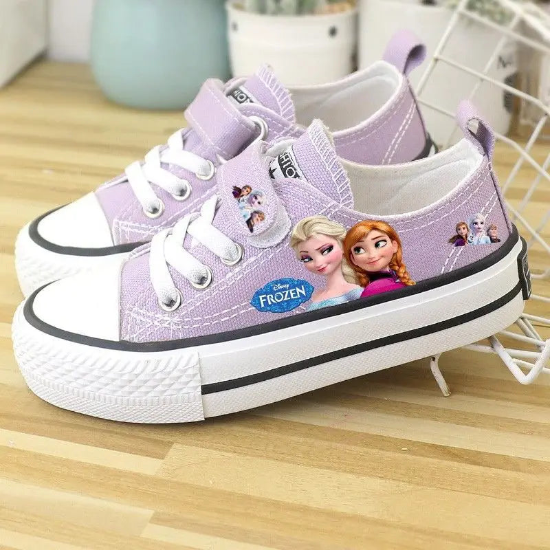 Disney Girls' Shoes Summer Spring Children's Canvas Elsa Princess Shoes Low-top Sneakers Girls' Purple Shoes Size 25-37