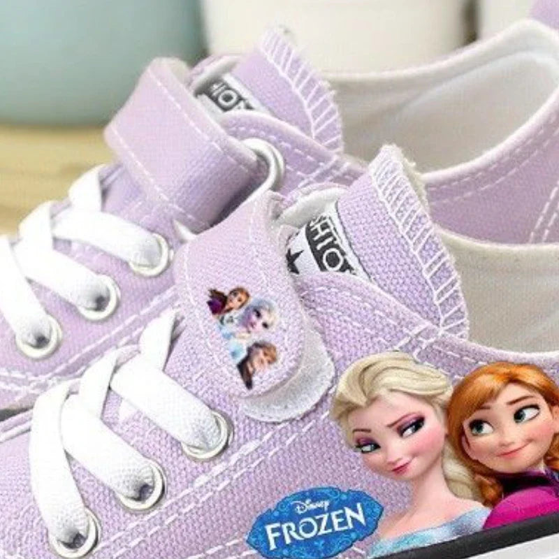 Disney Girls' Shoes Summer Spring Children's Canvas Elsa Princess Shoes Low-top Sneakers Girls' Purple Shoes Size 25-37