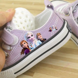 Disney Girls' Shoes Summer Spring Children's Canvas Elsa Princess Shoes Low-top Sneakers Girls' Purple Shoes Size 25-37