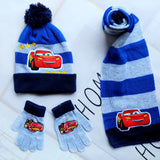 Disney New Autumn and Winter Cute Car Children stripe Cartoon Scarf Hat glove three-piece Warm Boy Girl Child hat