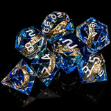 Dnd D20 Black Blue Liquid Flow Eye Dice Set & Ring D and D Sharp Edge Dice For Dungeon and Dragon Pathfinder Role Playing Games