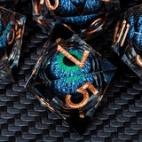 Dnd D20 Black Blue Liquid Flow Eye Dice Set & Ring D and D Sharp Edge Dice For Dungeon and Dragon Pathfinder Role Playing Games