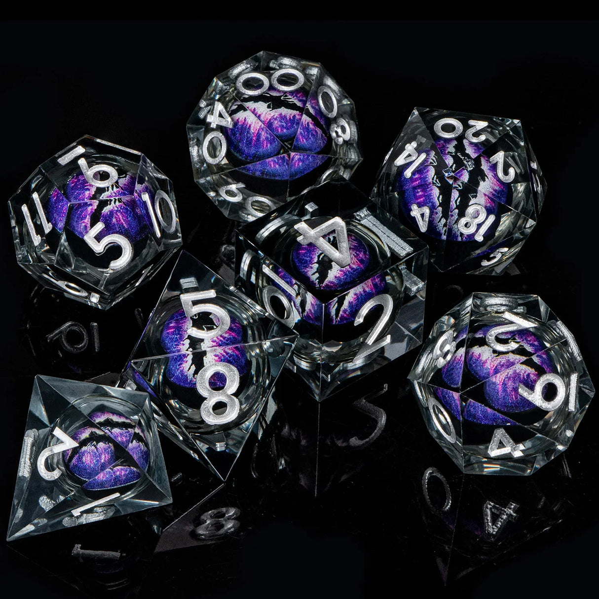 Dnd D20 Black Blue Liquid Flow Eye Dice Set & Ring D and D Sharp Edge Dice For Dungeon and Dragon Pathfinder Role Playing Games