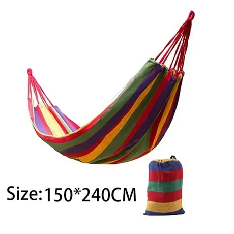 Double Hammock 2 Person Canvas Cotton Hammock with Tree Straps for Patio Garden Backyard Outdoor and Indoor (Red Sleeping Blue)