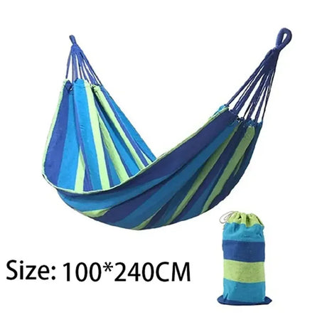 Double Hammock 2 Person Canvas Cotton Hammock with Tree Straps for Patio Garden Backyard Outdoor and Indoor (Red Sleeping Blue)