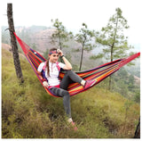 Double Hammock 2 Person Canvas Cotton Hammock with Tree Straps for Patio Garden Backyard Outdoor and Indoor (Red Sleeping Blue)