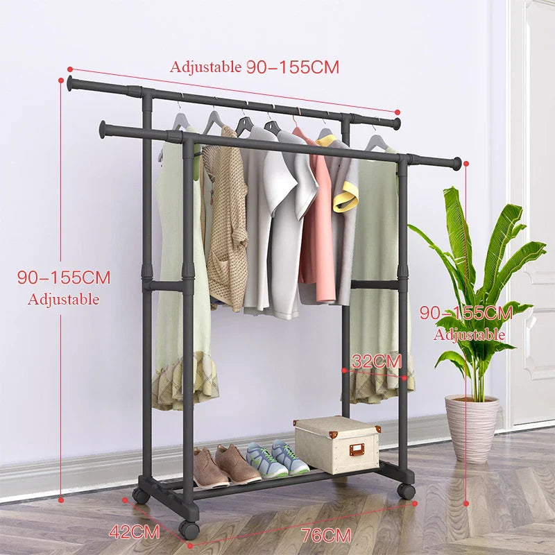 Double Pole Floor Balcony Drying Rack Folding Stainless Hotel Designer Clothes Hanger Minimalist Long Kledingrek Hall Furniture