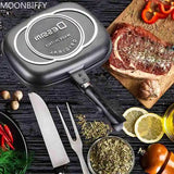 Double Sided BBQ Frying Pans Stainless Steel Steak Pans Cooking Accessories Cookware Non-Stick Baking Frying Pans