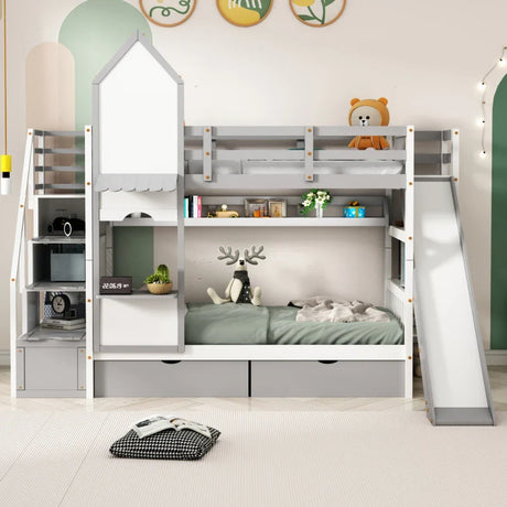 Double castle style double bed, with desk and shelf, bedroom single bed, adult and teen bed, child bed, double bed