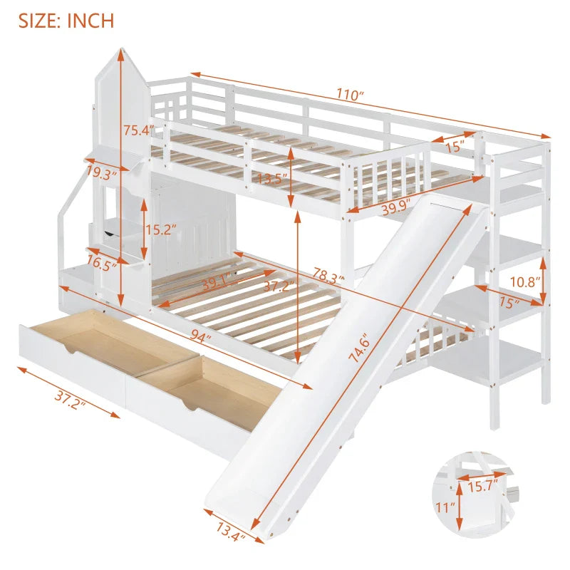 Double castle style double bed, with desk and shelf, bedroom single bed, adult and teen bed, child bed, double bed