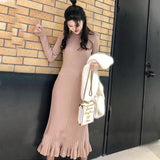 Dresses for Women Cover Up Midi Formal Clothes Solid Woman Dress Knee Length Black White Crochet Trendy Korean Fashion Knitted