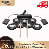 Drum Electronic Drum Set Compact Size USB Folding Silicon Drum Pad Digital Electronic Drum Kit 7-Pad with Drumsticks Foot Pedals