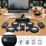 Drum Electronic Drum Set Compact Size USB Folding Silicon Drum Pad Digital Electronic Drum Kit 7-Pad with Drumsticks Foot Pedals