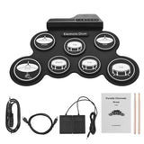 Drum Electronic Drum Set Compact Size USB Folding Silicon Drum Pad Digital Electronic Drum Kit 7-Pad with Drumsticks Foot Pedals