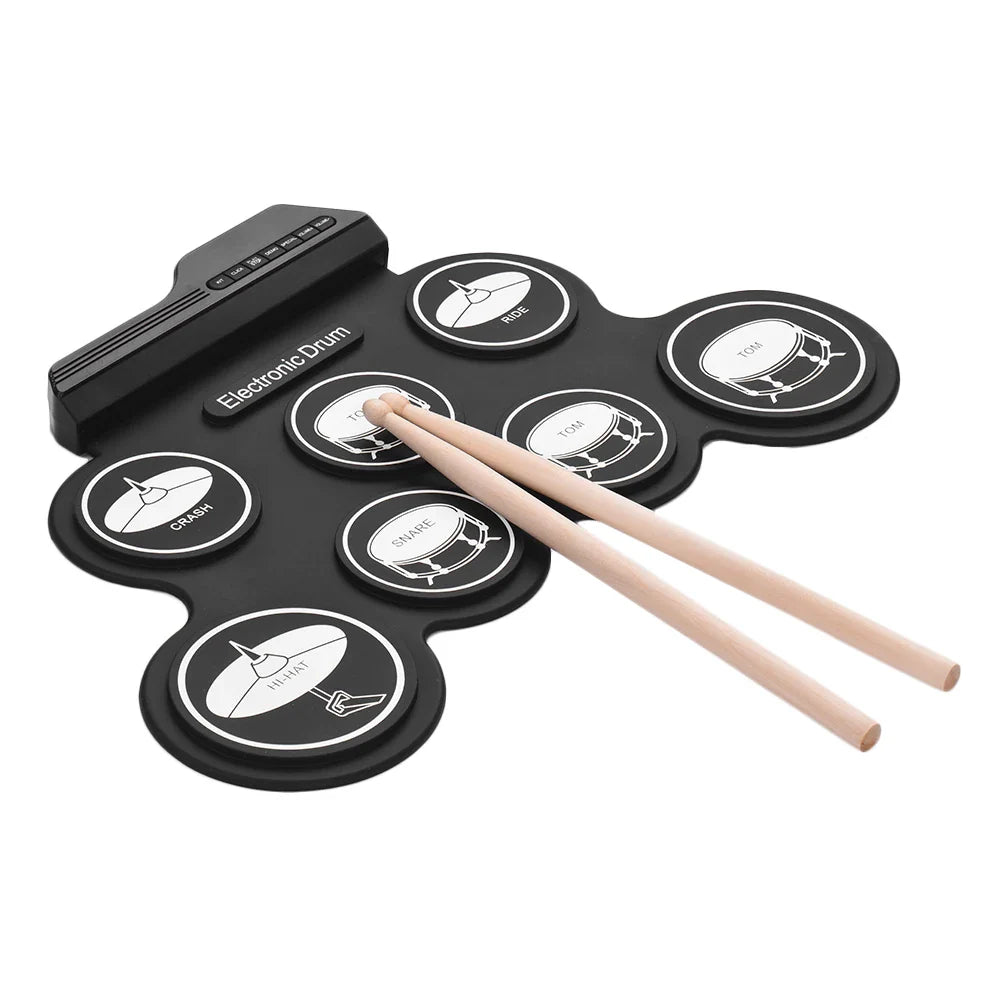 Drum Electronic Drum Set Compact Size USB Folding Silicon Drum Pad Digital Electronic Drum Kit 7-Pad with Drumsticks Foot Pedals