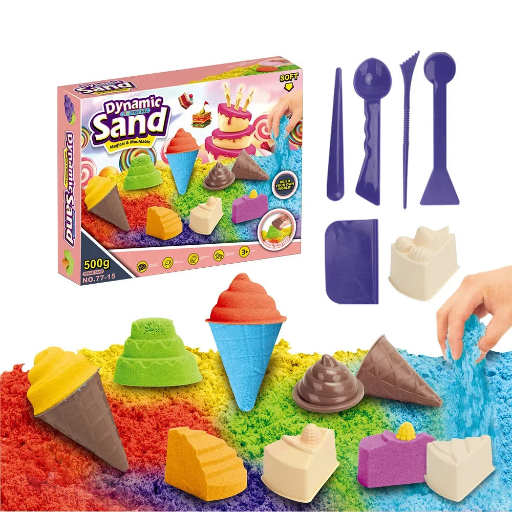 Dynamic Sand Magic Clay Educational Toy Colorful Beach Sand Space Sand DIY Mould Tools Hydrophobic Anti Stress Toys for Children