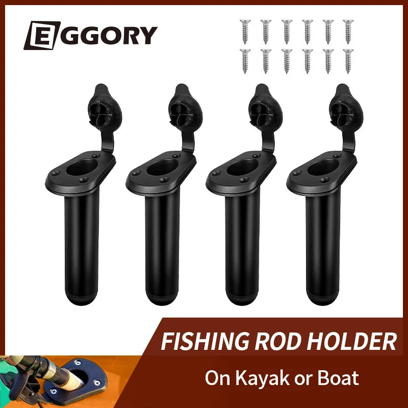 EGGORY 4 Pieces Kayak Boat Fishing Bracket Rack Flush Mount Fishing Rod Holder With Cap Gasket Rowing Boating Canoe Accessories