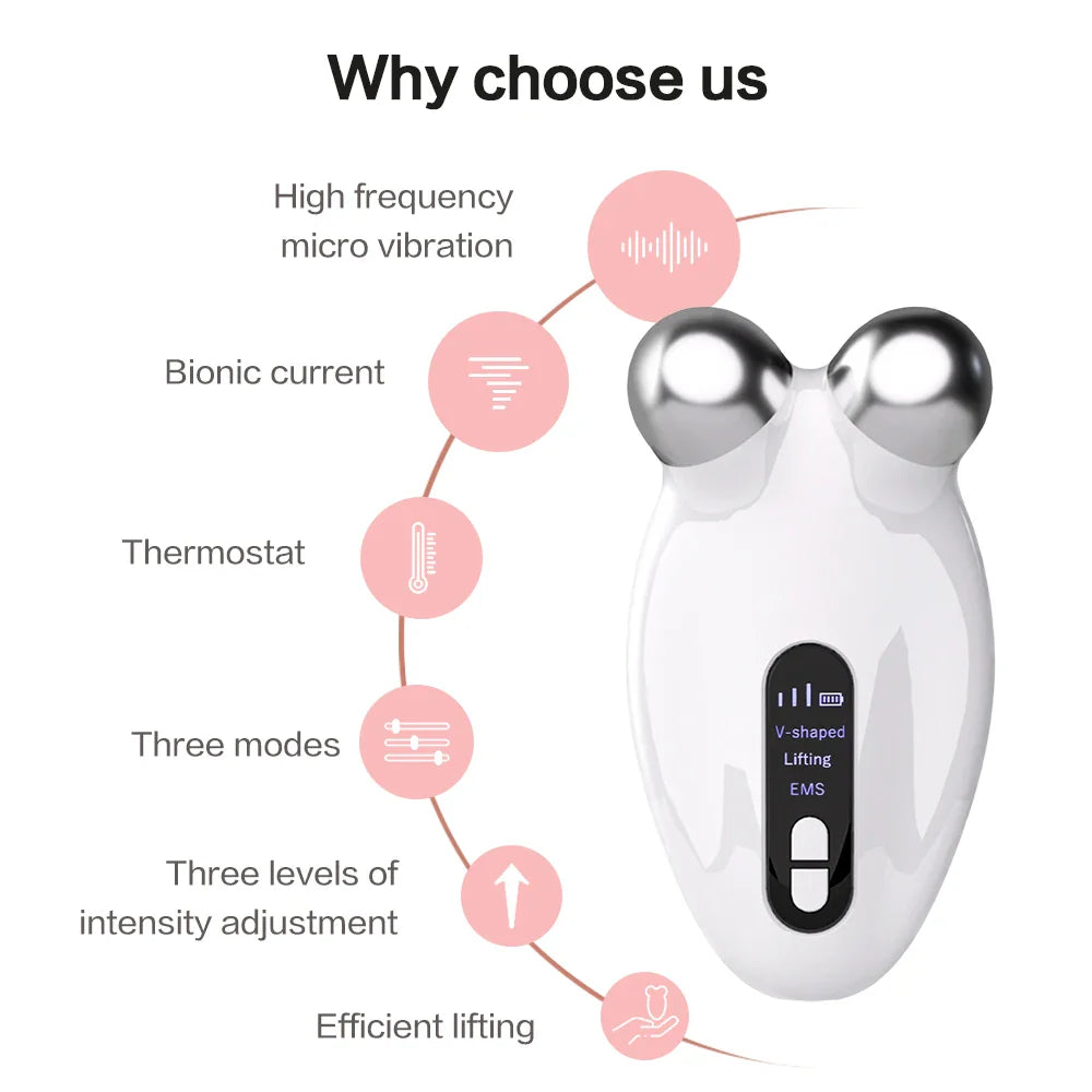 EMS Facial Massager Roller Microcurrent Face Lifting Machine V-Face Roller Massager Skin Rejuvenation Anti-Wrinkle Beauty Device