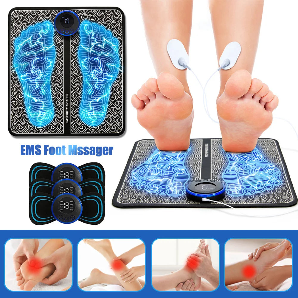 EMS Pulse Foot Massger Sole Massage Pad Current Stimulation 8 Modes 19 Level Relaxation USB Charging Therapy Instrument