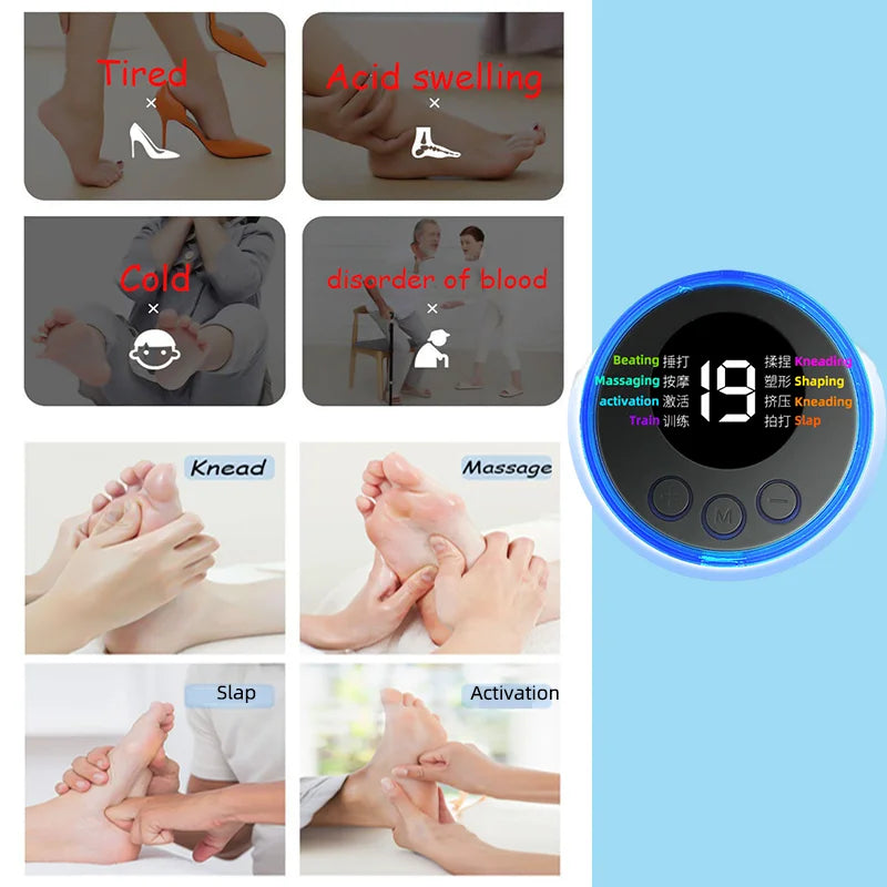 EMS Pulse Foot Massger Sole Massage Pad Current Stimulation 8 Modes 19 Level Relaxation USB Charging Therapy Instrument